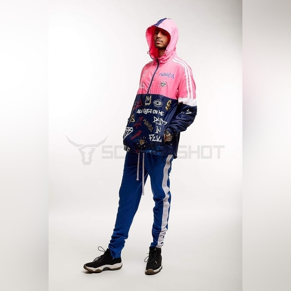 New Men's Graffiti Lightweight Urban Windbreaker Hoodie Multiple Sizes - Picture 6 of 6